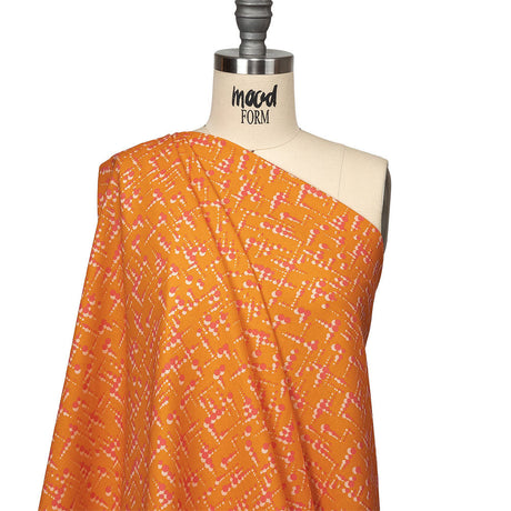 Linen and Rayon Woven - Orange and Pink Dot Lines - Spot of Sunshine Print - Mood Exclusive Citrus Collection
