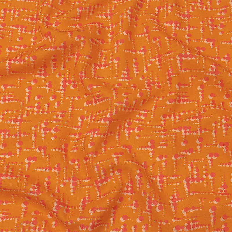 Linen and Rayon Woven - Orange and Pink Dot Lines - Spot of Sunshine Print - Mood Exclusive Citrus Collection