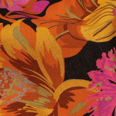 Linen and Rayon Woven - Black, Pink and Yellow Floral - Tangerine Dreams Print - Mood Exclusive Citrus Collection