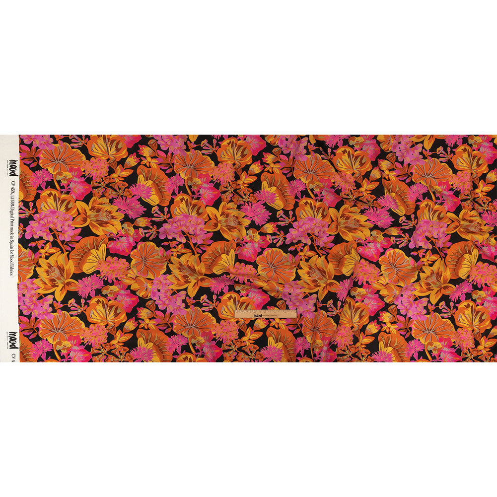 Linen and Rayon Woven - Black, Pink and Yellow Floral - Tangerine Dreams Print - Mood Exclusive Citrus Collection