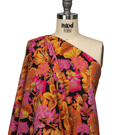 Linen and Rayon Woven - Black, Pink and Yellow Floral - Tangerine Dreams Print - Mood Exclusive Citrus Collection