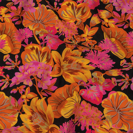Linen and Rayon Woven - Black, Pink and Yellow Floral - Tangerine Dreams Print - Mood Exclusive Citrus Collection