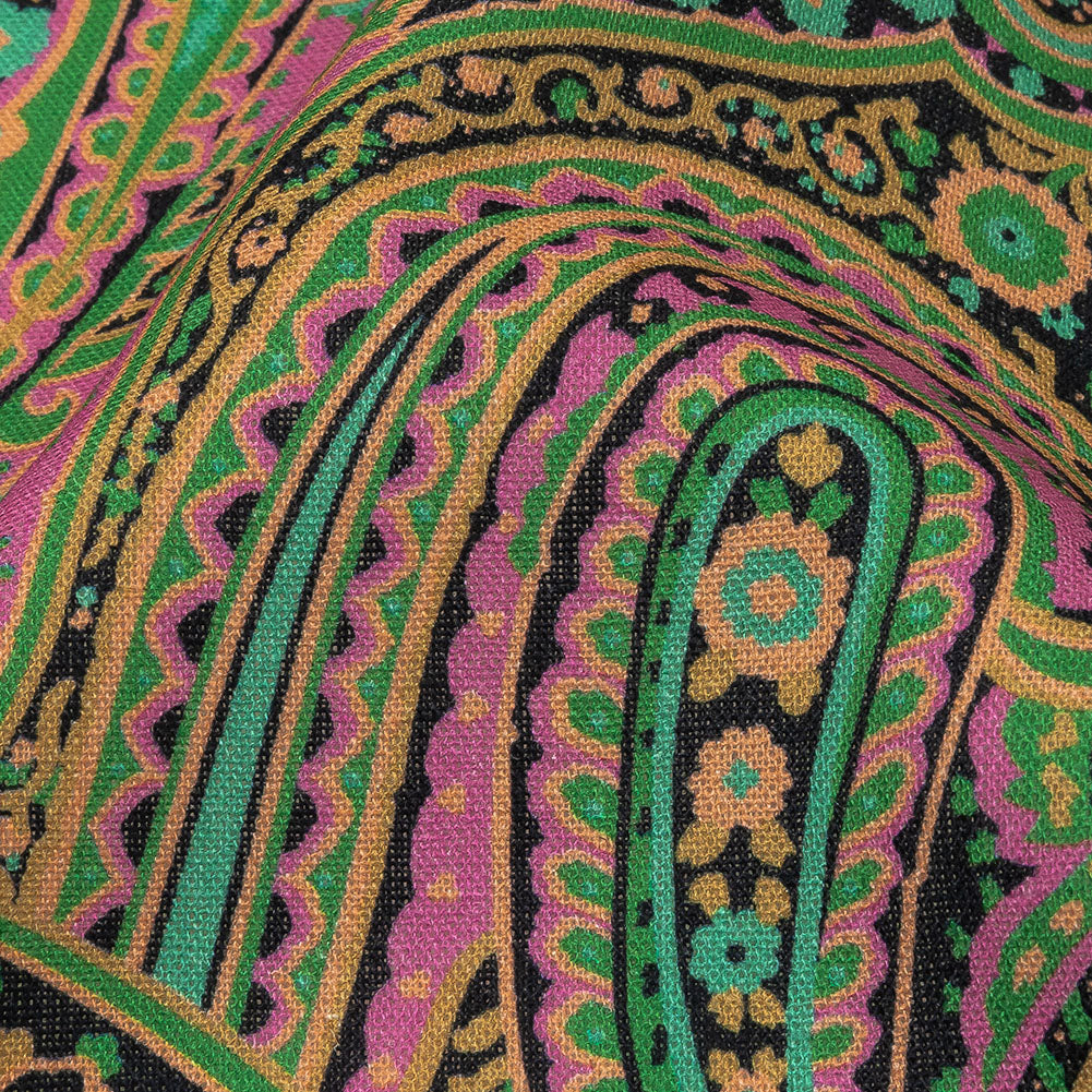 Linen and Rayon Woven - Black and Green Paisley - Hippy Shake Print - Mood Exclusive Citrus Collection