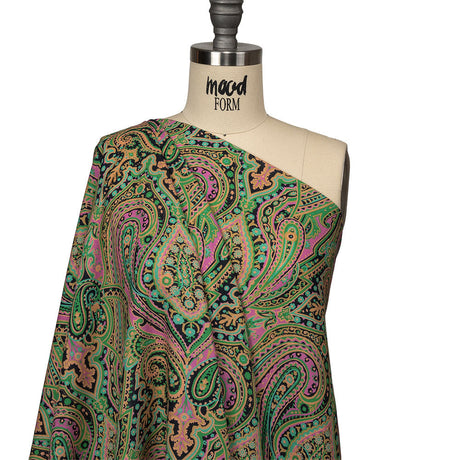 Linen and Rayon Woven - Black and Green Paisley - Hippy Shake Print - Mood Exclusive Citrus Collection