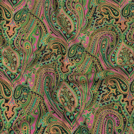 Linen and Rayon Woven - Black and Green Paisley - Hippy Shake Print - Mood Exclusive Citrus Collection