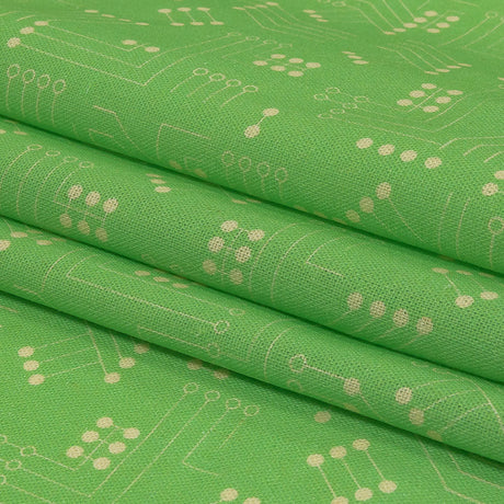 Linen and Rayon Woven - Green Circuit Board Dots - Circuit Breaker Print - Mood Exclusive Citrus Collection