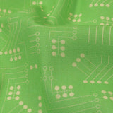 Linen and Rayon Woven - Green Circuit Board Dots - Circuit Breaker Print - Mood Exclusive Citrus Collection
