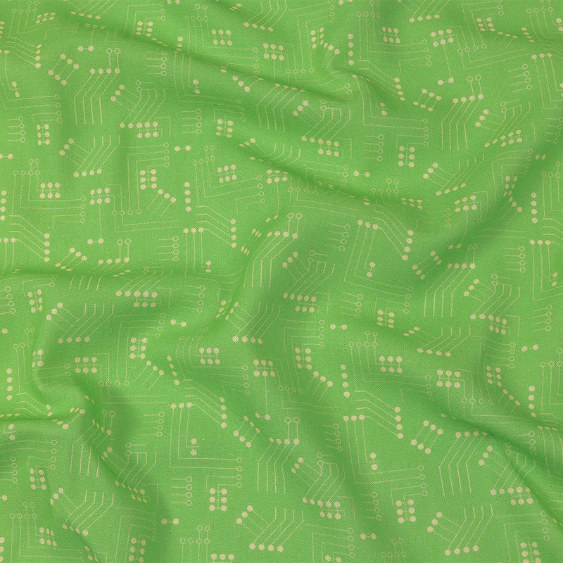 Linen and Rayon Woven - Green Circuit Board Dots - Circuit Breaker Print - Mood Exclusive Citrus Collection