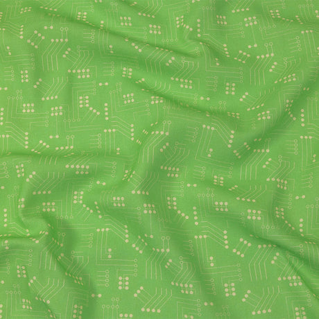 Linen and Rayon Woven - Green Circuit Board Dots - Circuit Breaker Print - Mood Exclusive Citrus Collection