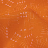 Linen and Rayon Woven - Orange Circuit Board Dots - Circuit Breaker Print - Mood Exclusive Citrus Collection