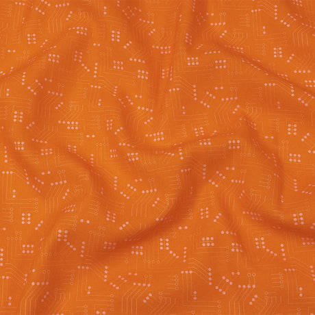 Linen and Rayon Woven - Orange Circuit Board Dots - Circuit Breaker Print - Mood Exclusive Citrus Collection
