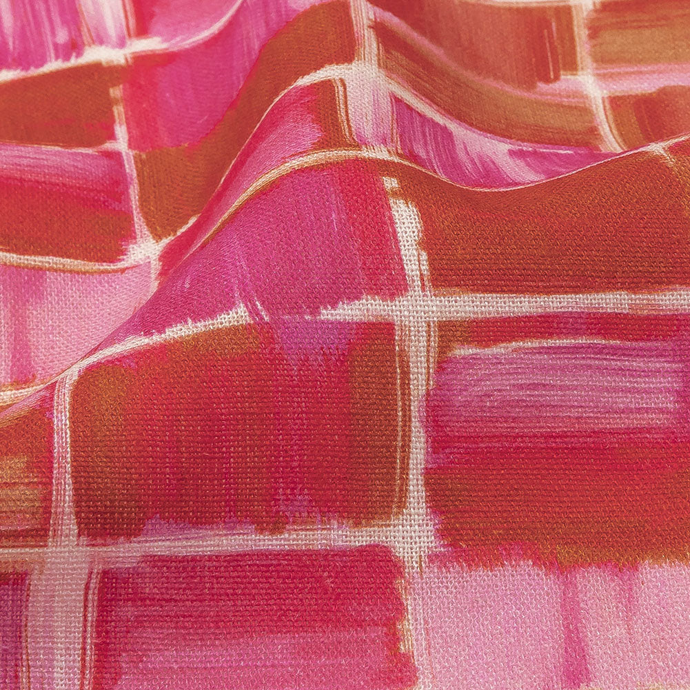 Linen and Rayon Woven - Pink Painted Squares - Swatch Me Print - Mood Exclusive Citrus Collection