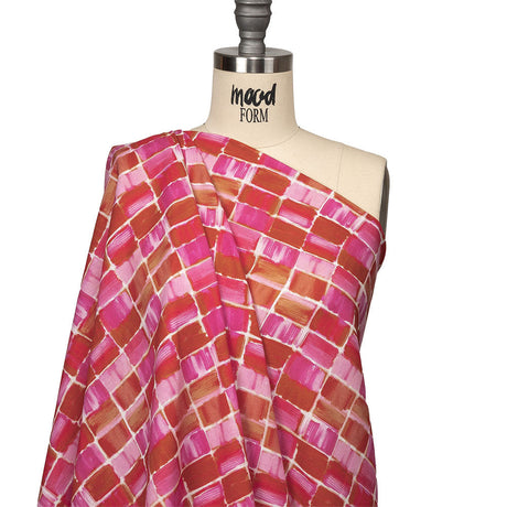 Linen and Rayon Woven - Pink Painted Squares - Swatch Me Print - Mood Exclusive Citrus Collection
