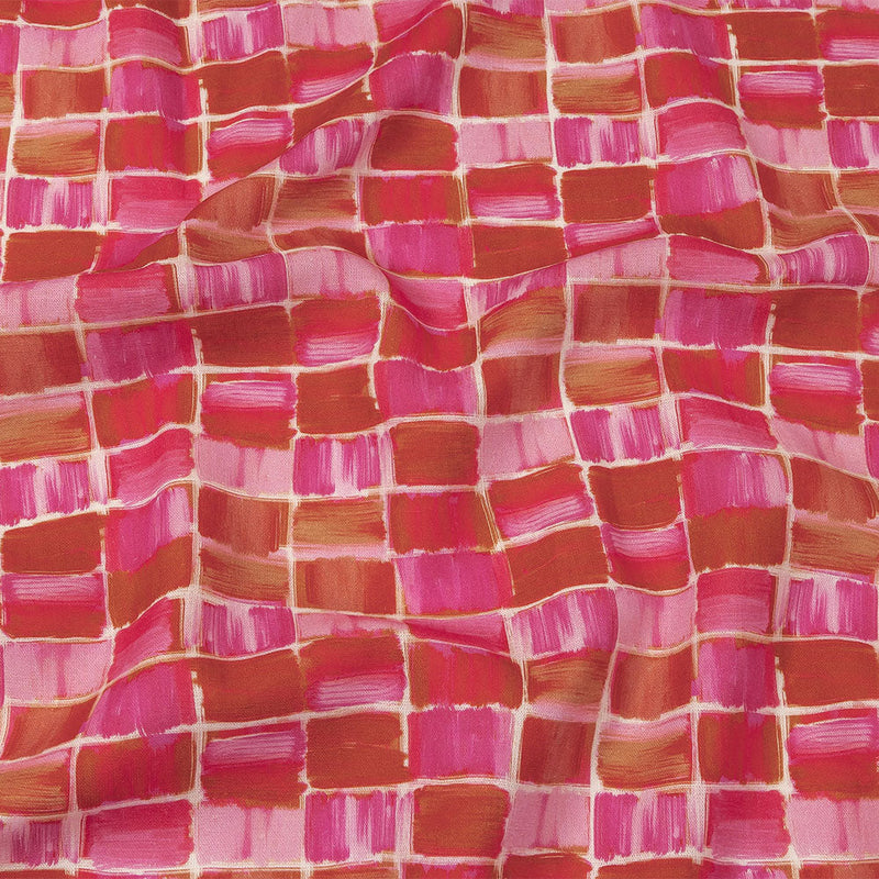 Linen and Rayon Woven - Pink Painted Squares - Swatch Me Print - Mood Exclusive Citrus Collection