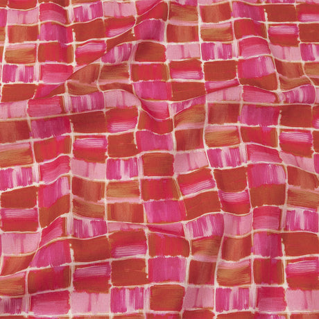 Linen and Rayon Woven - Pink Painted Squares - Swatch Me Print - Mood Exclusive Citrus Collection