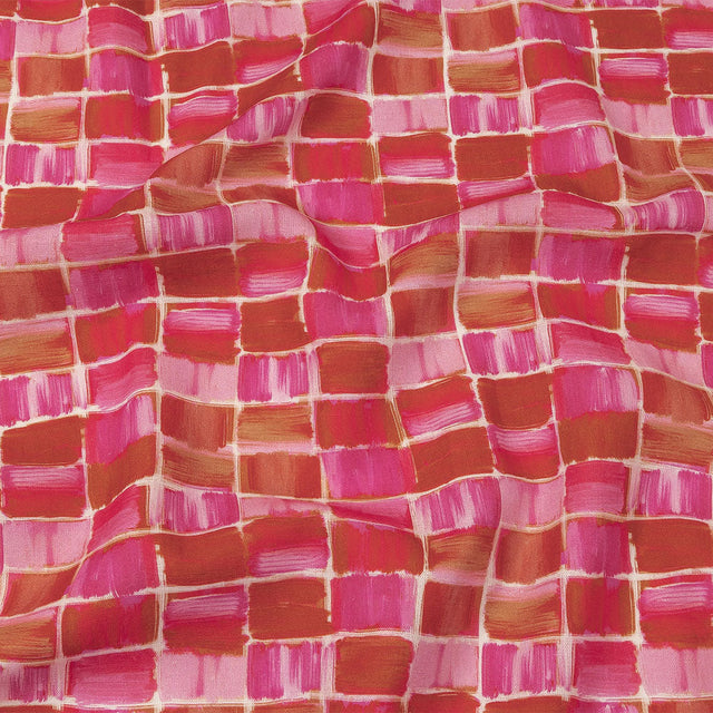 Linen and Rayon Woven - Pink Painted Squares - Swatch Me Print - Mood Exclusive Citrus Collection