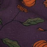 Linen and Rayon Woven - Purple and Orange Pumpkins and Flowers - Chrysanthemum Crisp Print - Mood Exclusive Jack-O-Lantern Collection