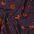 Linen and Rayon Woven - Purple and Orange Pumpkins and Flowers - Chrysanthemum Crisp Print - Mood Exclusive Jack-O-Lantern Collection