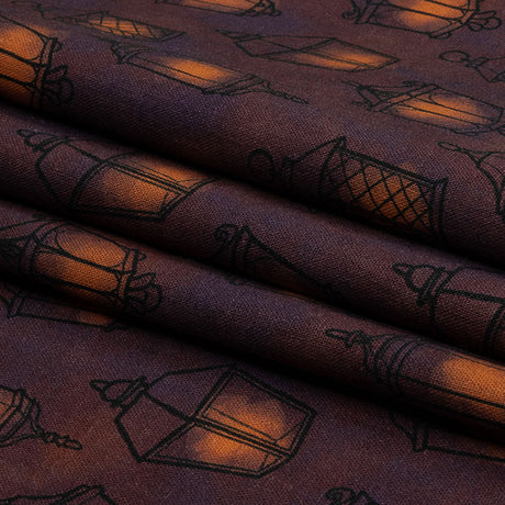 Linen and Rayon Woven - Purple Lanterns - By Lantern Light Print - Mood Exclusive Jack-O-Lantern Collection