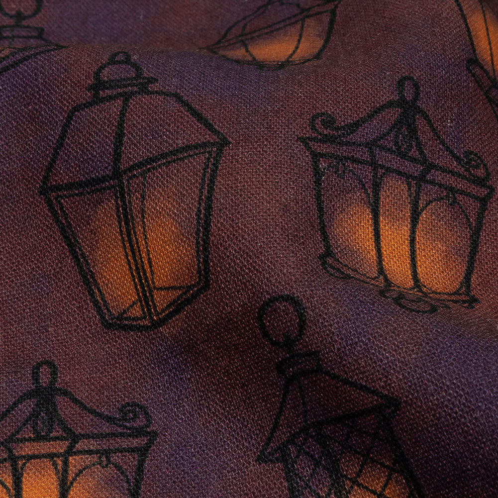 Linen and Rayon Woven - Purple Lanterns - By Lantern Light Print - Mood Exclusive Jack-O-Lantern Collection