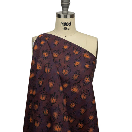 Linen and Rayon Woven - Purple Lanterns - By Lantern Light Print - Mood Exclusive Jack-O-Lantern Collection