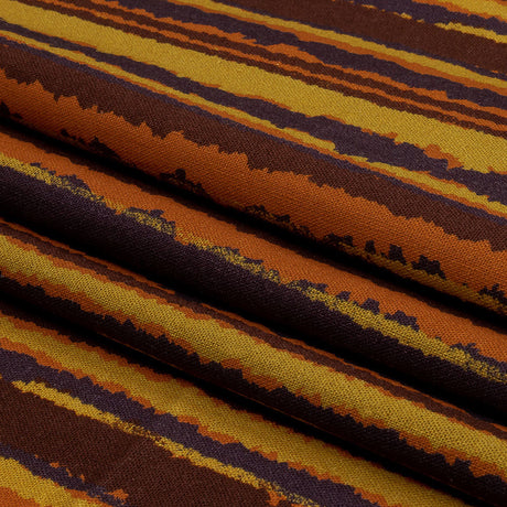 Linen and Rayon Woven - Purple, Orange and Yellow Stripes - Foliate Pathways Print - Mood Exclusive Jack-O-Lantern Collection