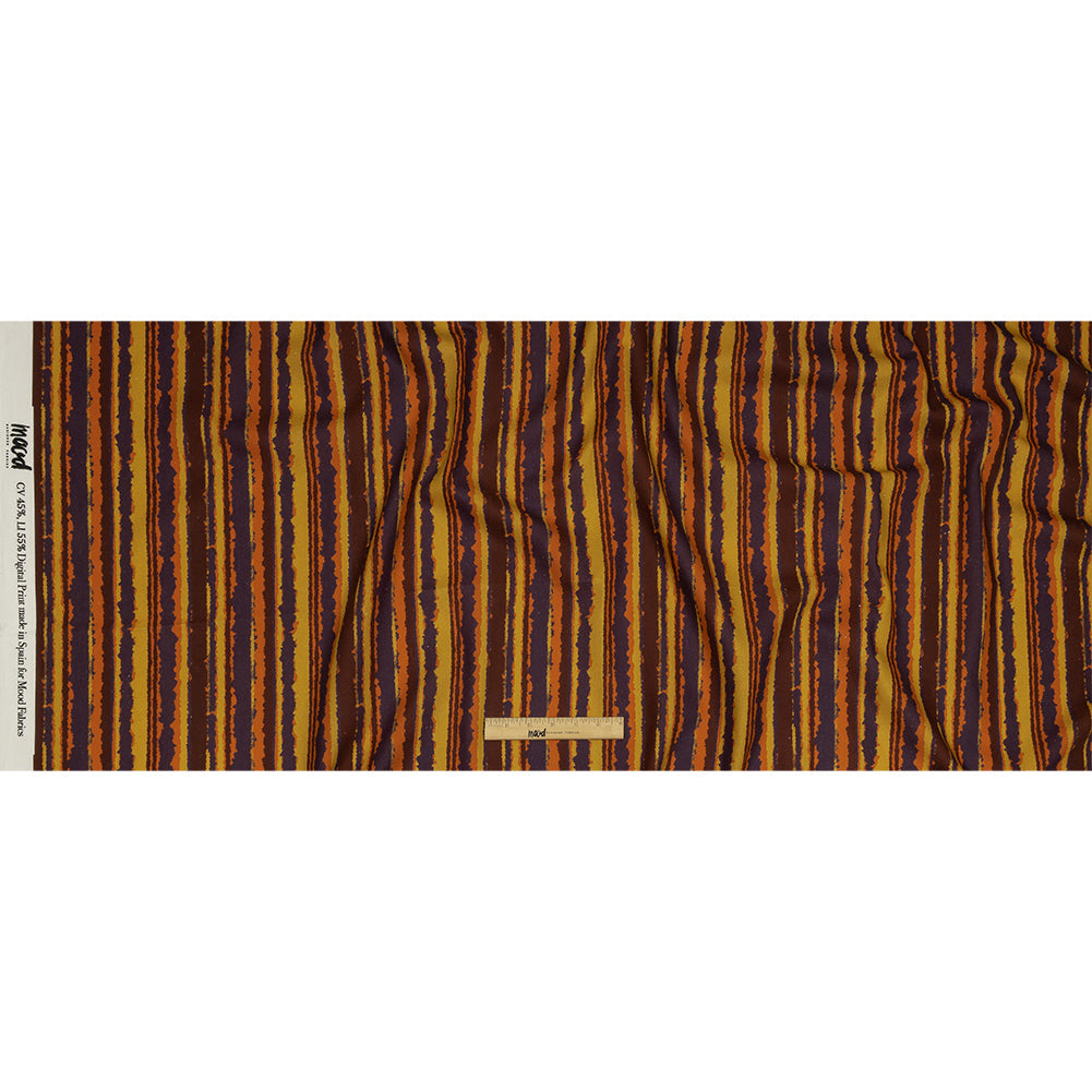 Linen and Rayon Woven - Purple, Orange and Yellow Stripes - Foliate Pathways Print - Mood Exclusive Jack-O-Lantern Collection