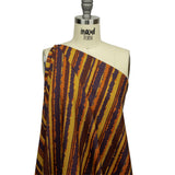 Linen and Rayon Woven - Purple, Orange and Yellow Stripes - Foliate Pathways Print - Mood Exclusive Jack-O-Lantern Collection