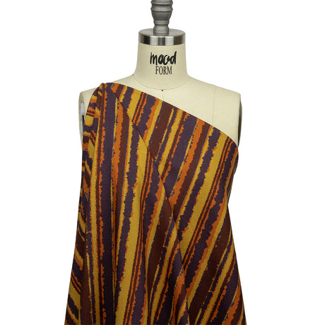 Linen and Rayon Woven - Purple, Orange and Yellow Stripes - Foliate Pathways Print - Mood Exclusive Jack-O-Lantern Collection