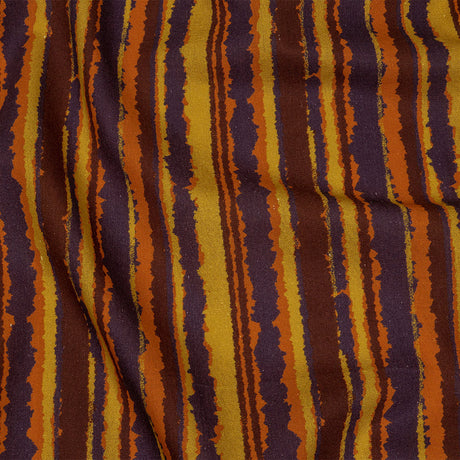 Linen and Rayon Woven - Purple, Orange and Yellow Stripes - Foliate Pathways Print - Mood Exclusive Jack-O-Lantern Collection
