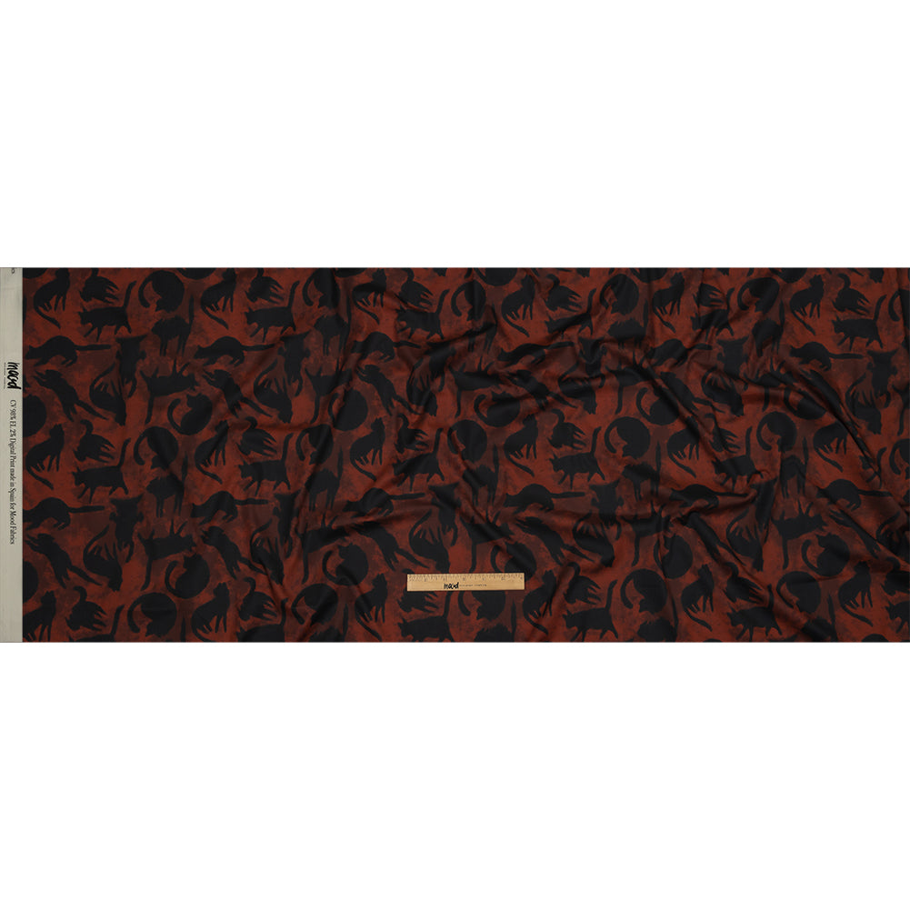 Stretch Cotton Poplin - Red and Black Cats - Black Cat Print - Mood Exclusive Nevermore Collection
