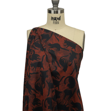 Stretch Cotton Poplin - Red and Black Cats - Black Cat Print - Mood Exclusive Nevermore Collection