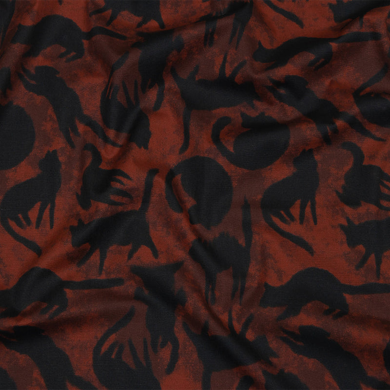 Stretch Cotton Poplin - Red and Black Cats - Black Cat Print - Mood Exclusive Nevermore Collection