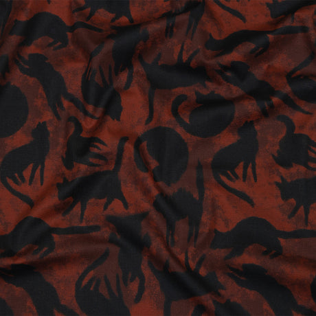 Stretch Cotton Poplin - Red and Black Cats - Black Cat Print - Mood Exclusive Nevermore Collection