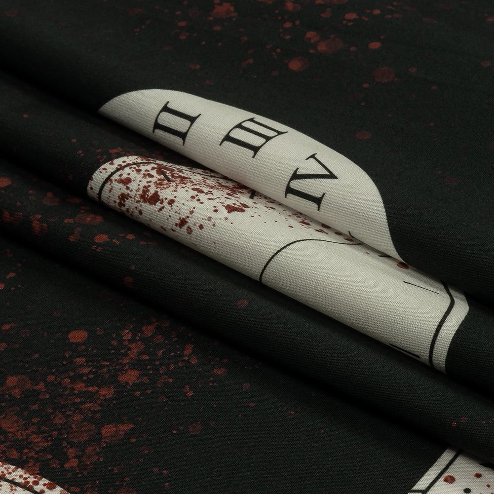 Stretch Cotton Poplin - Clocks and Blood Splatter - The Masque Print - Mood Exclusive Nevermore Collection