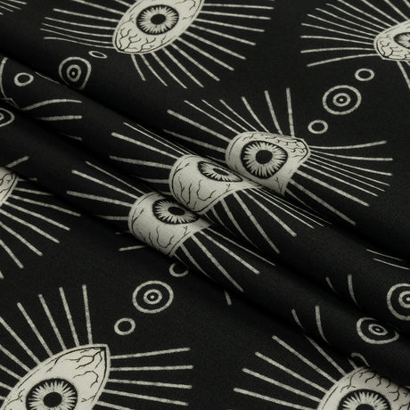 Stretch Cotton Poplin - Black and WhiteLines of Eyes - Tell Tale Print - Mood Exclusive Nevermore Collection