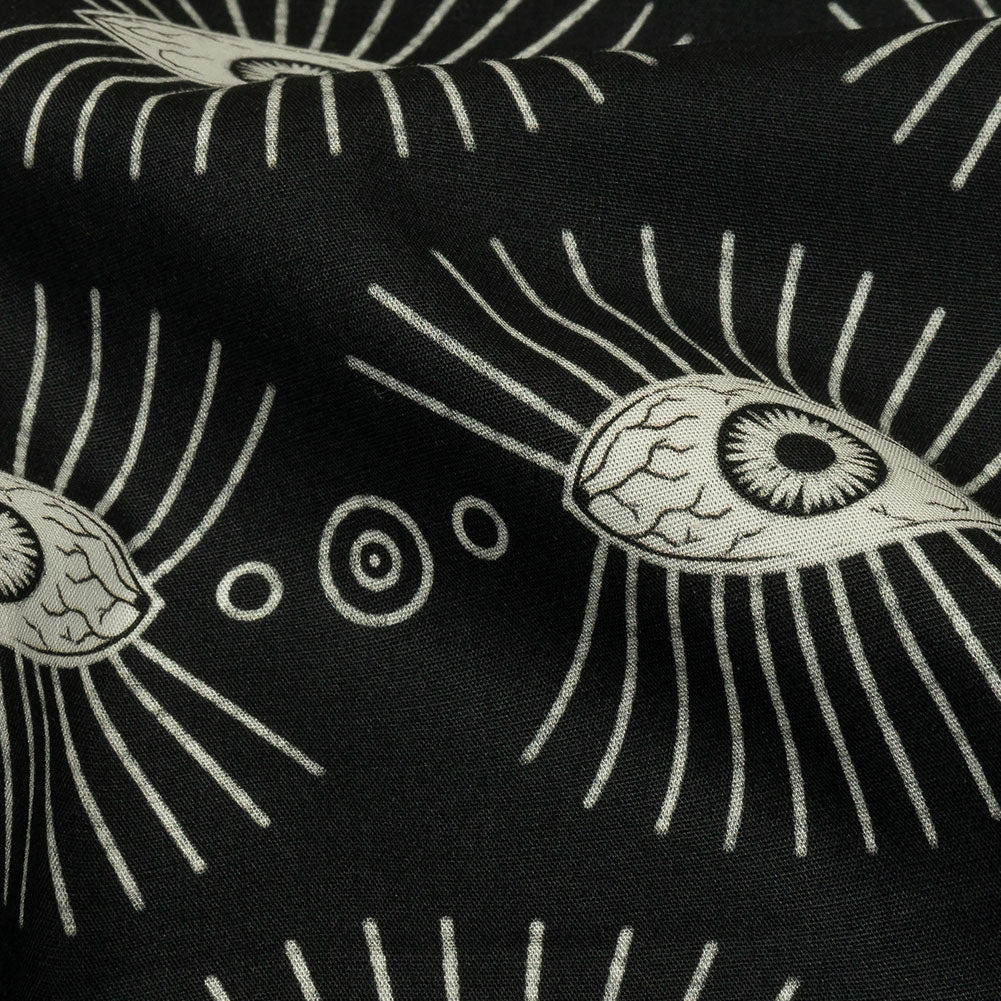 Stretch Cotton Poplin - Black and WhiteLines of Eyes - Tell Tale Print - Mood Exclusive Nevermore Collection