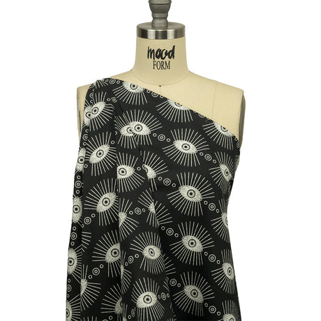 Stretch Cotton Poplin - Black and WhiteLines of Eyes - Tell Tale Print - Mood Exclusive Nevermore Collection