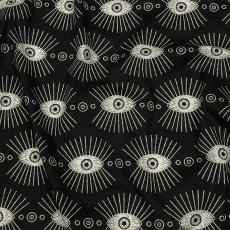 Stretch Cotton Poplin - Black and WhiteLines of Eyes - Tell Tale Print - Mood Exclusive Nevermore Collection