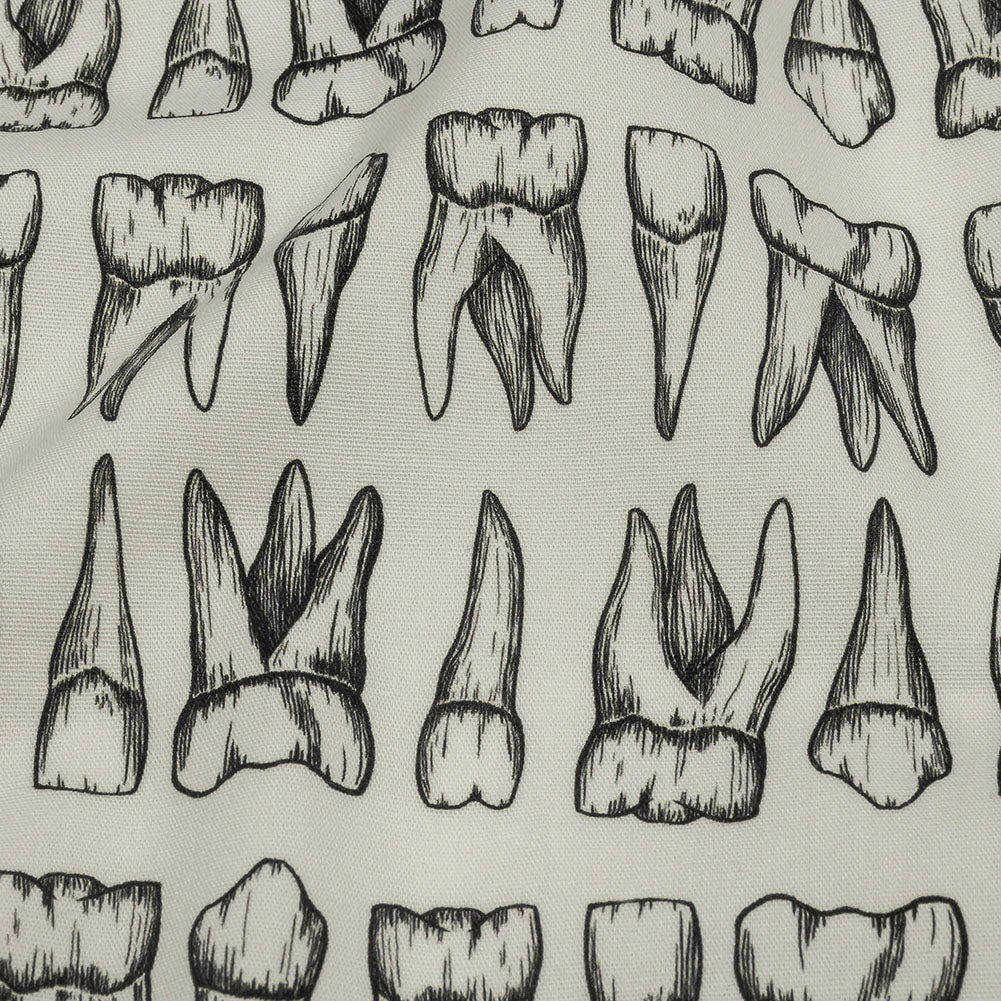 Stretch Cotton Poplin - White and Black Teeth - Berenice Print - Mood Exclusive Nevermore Collection