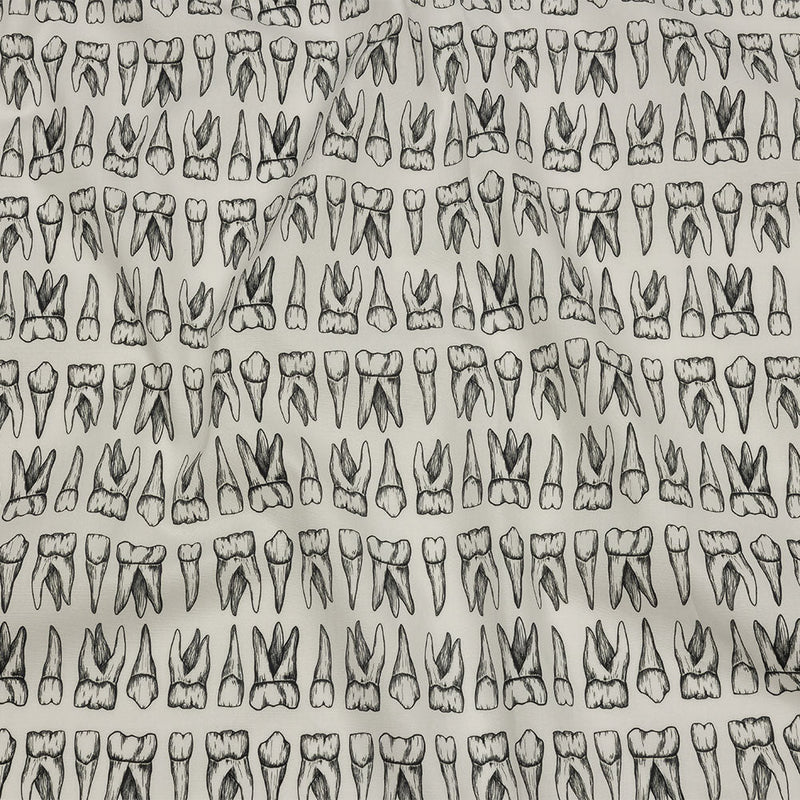 Stretch Cotton Poplin - White and Black Teeth - Berenice Print - Mood Exclusive Nevermore Collection