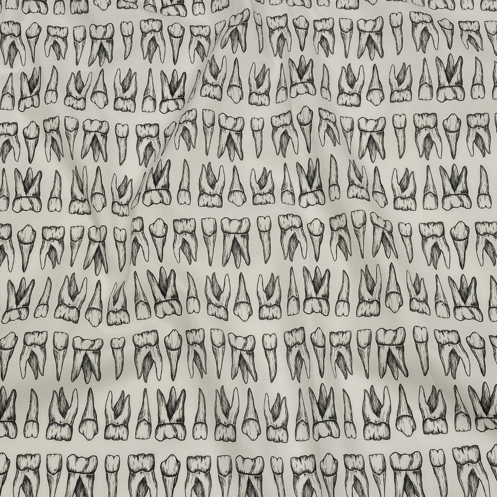 Stretch Cotton Poplin - White and Black Teeth - Berenice Print - Mood Exclusive Nevermore Collection