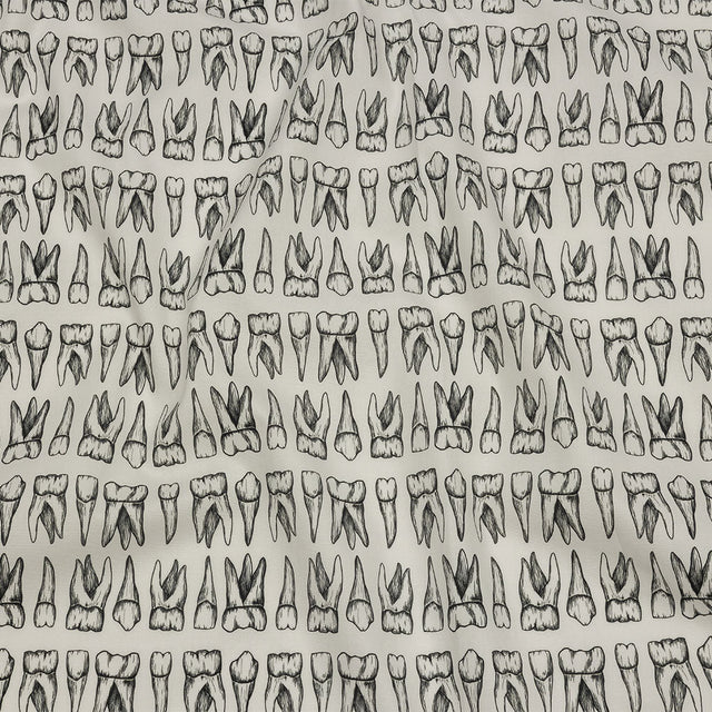 Stretch Cotton Poplin - White and Black Teeth - Berenice Print - Mood Exclusive Nevermore Collection