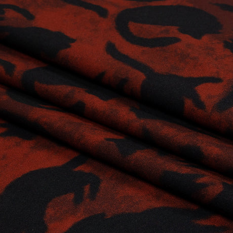Rayon Batiste - Red and Black Cats - Black Cat Print - Mood Exclusive Nevermore Collection