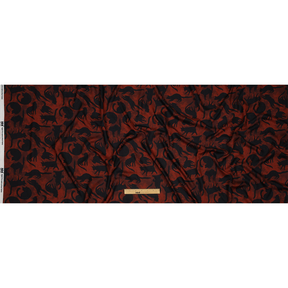 Rayon Batiste - Red and Black Cats - Black Cat Print - Mood Exclusive Nevermore Collection