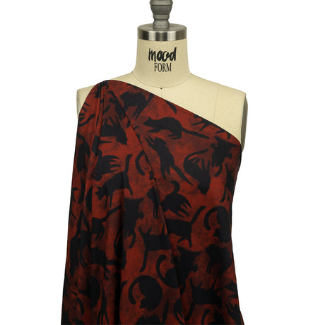 Rayon Batiste - Red and Black Cats - Black Cat Print - Mood Exclusive Nevermore Collection