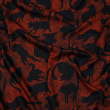 Rayon Batiste - Red and Black Cats - Black Cat Print - Mood Exclusive Nevermore Collection