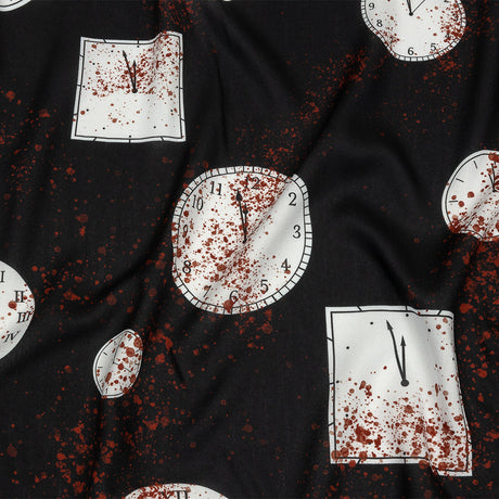 Rayon Batiste - Clocks and Blood Splatter - The Masque Print - Mood Exclusive Nevermore Collection