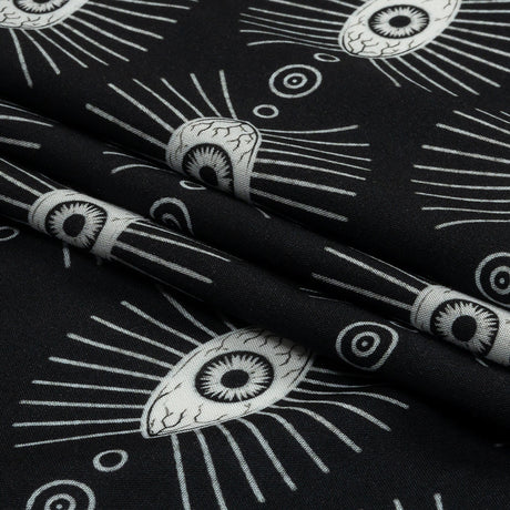 Rayon Batiste - Black and WhiteLines of Eyes - Tell Tale Print - Mood Exclusive Nevermore Collection