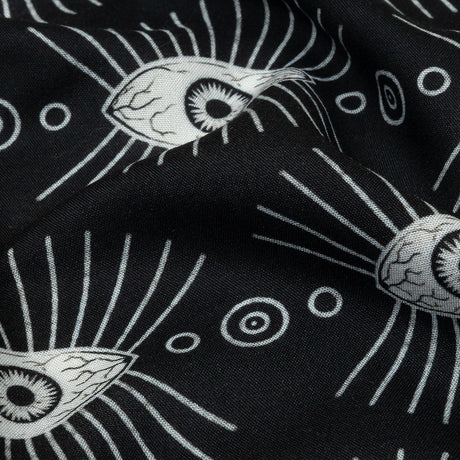 Rayon Batiste - Black and WhiteLines of Eyes - Tell Tale Print - Mood Exclusive Nevermore Collection